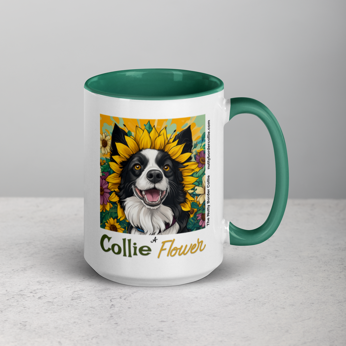 Collie Flower Mug with Black and White Border Collie