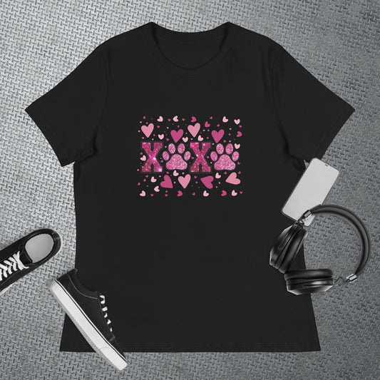 XOXO - Hugs and Kisses and Paws in Glitter Design - Women's Relaxed T-Shirt