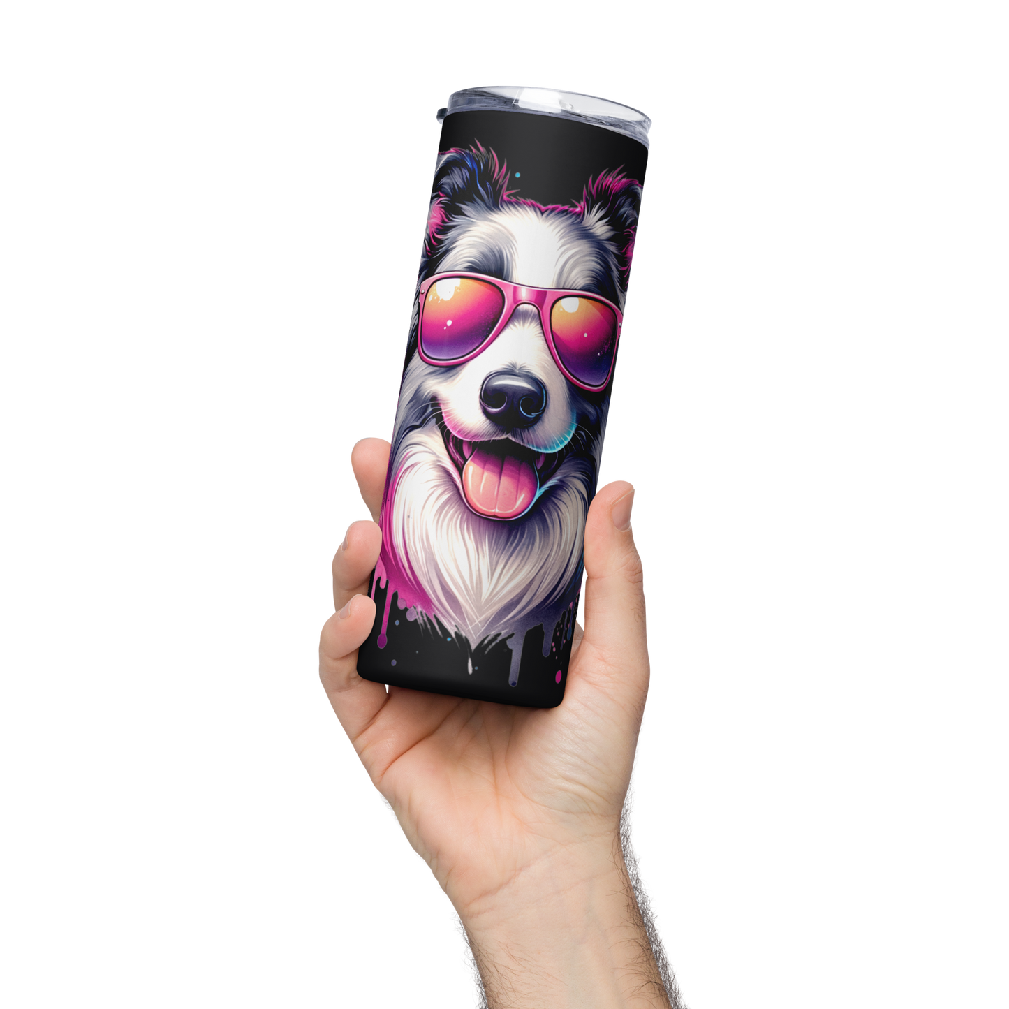 Fun Colorful Border Collie wearing Sunglasses - Stainless steel tumbler