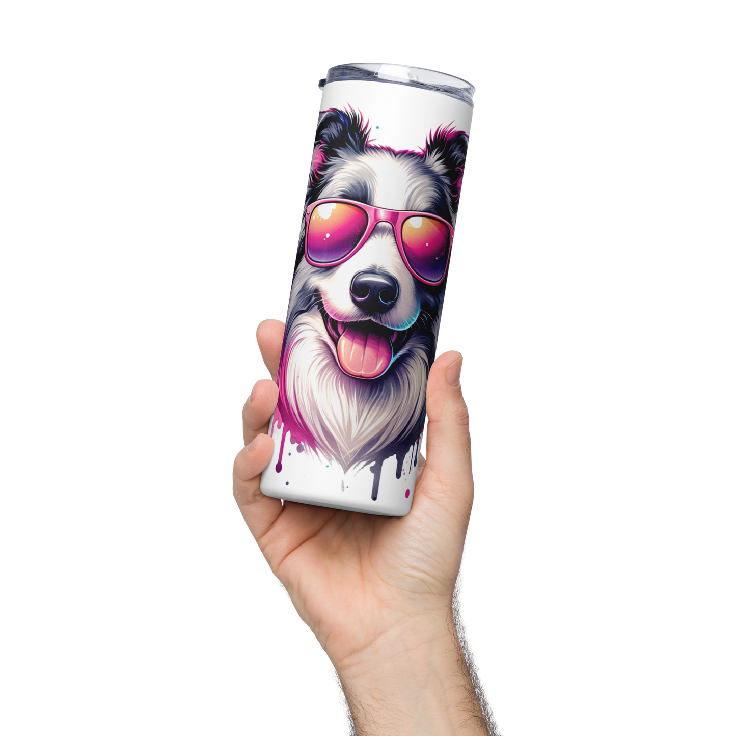 Fun Colorful Border Collie wearing Sunglasses - Stainless steel tumbler