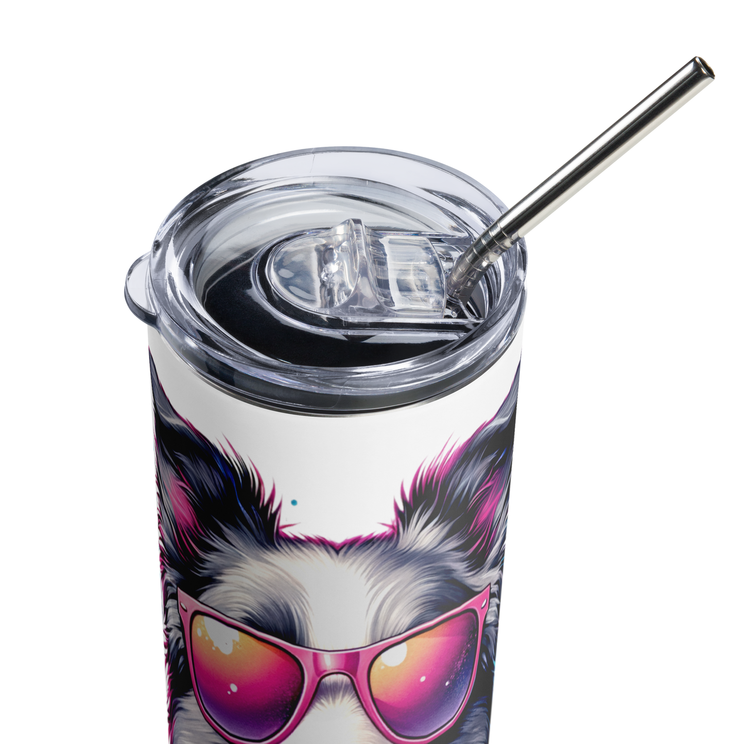 Fun Colorful Border Collie wearing Sunglasses - Stainless steel tumbler