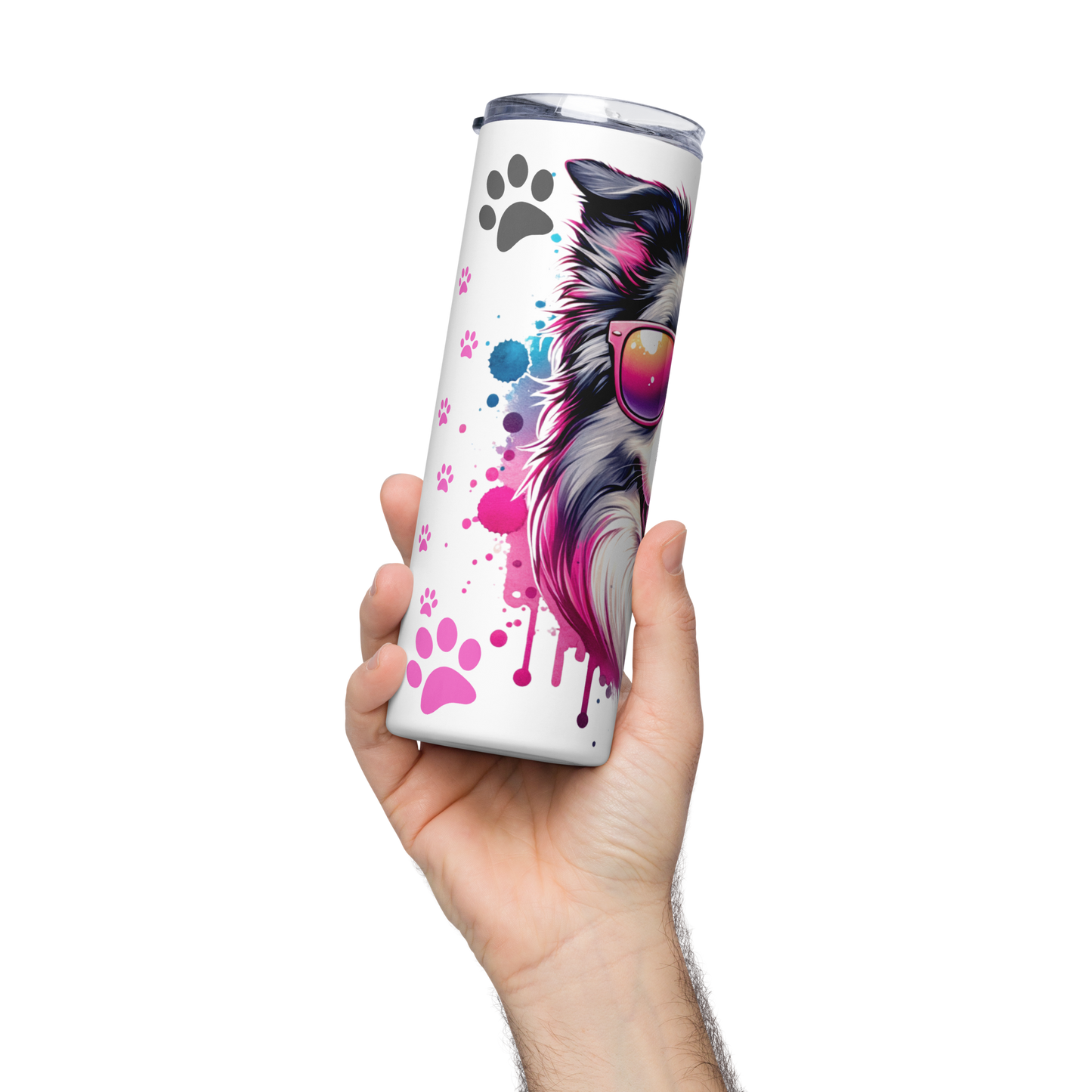 Fun Colorful Border Collie wearing Sunglasses - Stainless steel tumbler