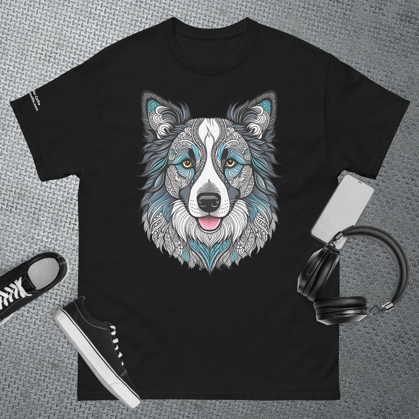 Border Collie Mandala Design with Blue - Unisex classic tee