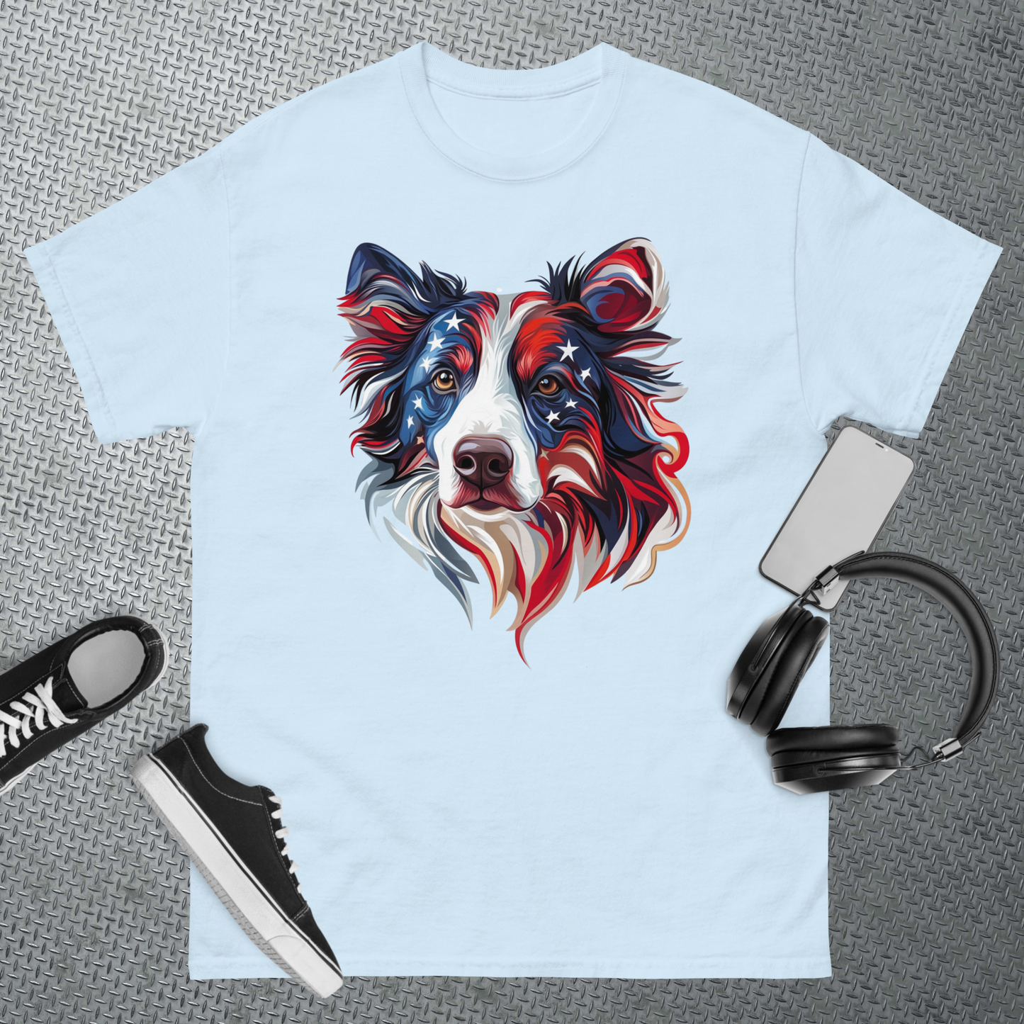 Patriotic Border Collie in Flowing Red White and Blue - Unisex classic tee