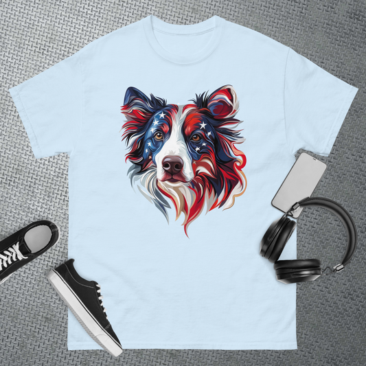 Patriotic Border Collie in Flowing Red White and Blue - Unisex classic tee