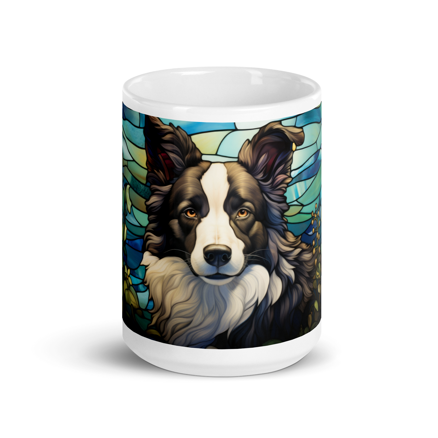 Stained Glass Black and White Border Collie Mug