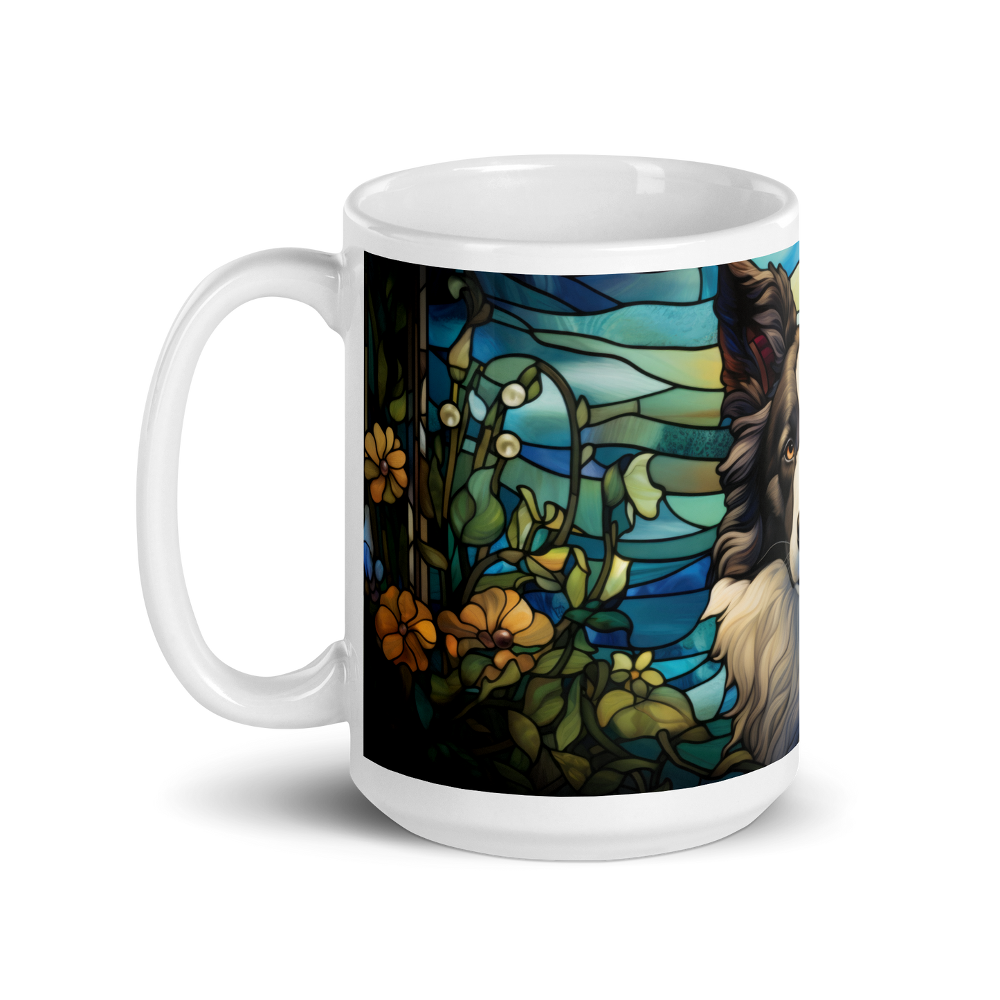 Stained Glass Black and White Border Collie Mug