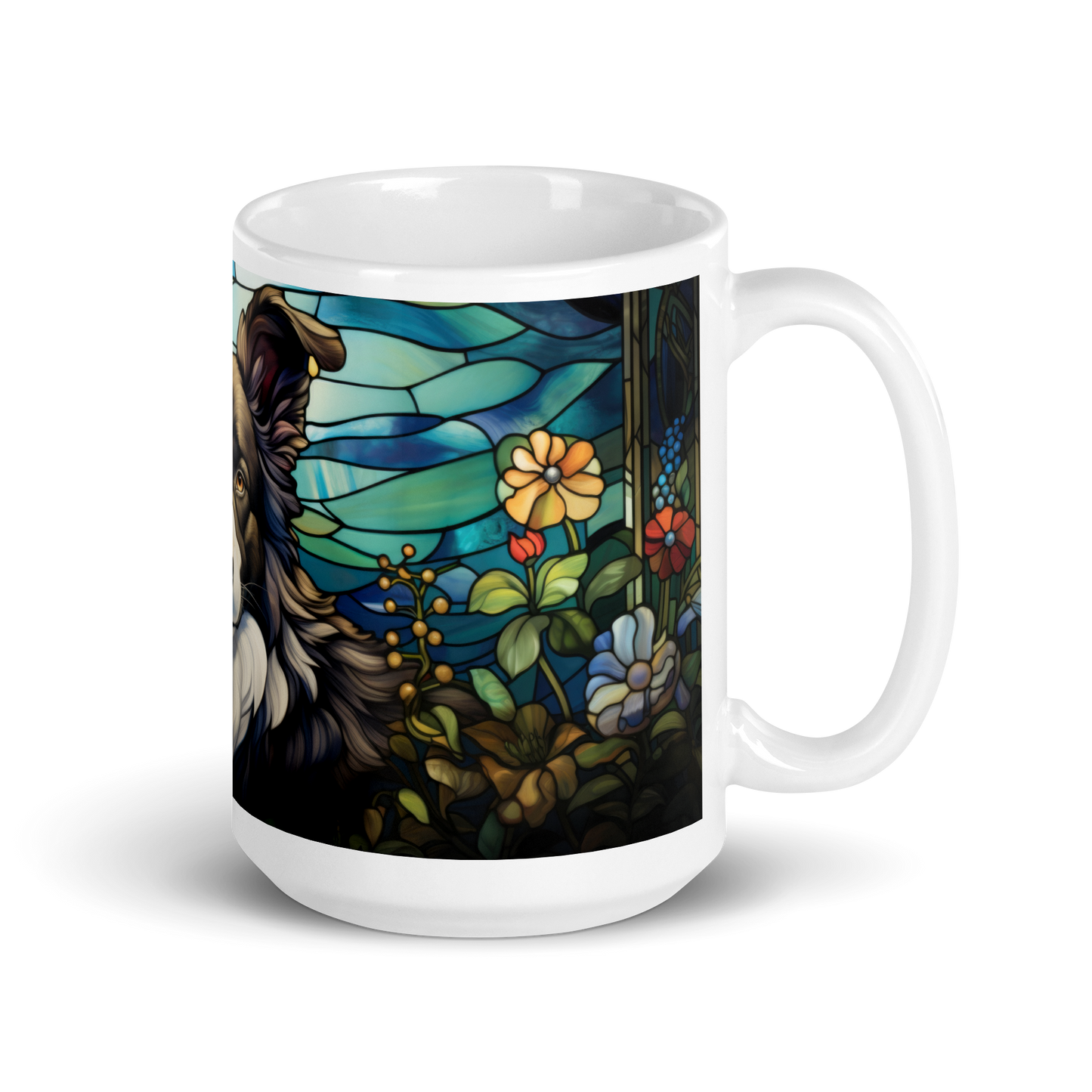 Stained Glass Black and White Border Collie Mug