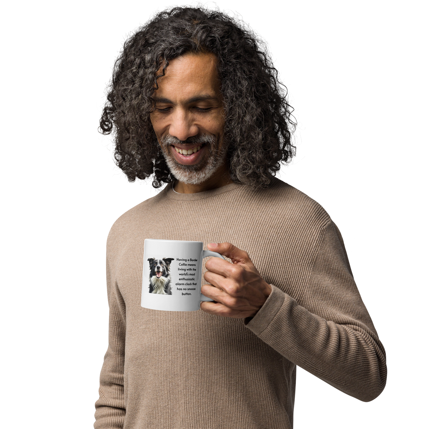 Border Collies Have No Snooze Button - White glossy mug