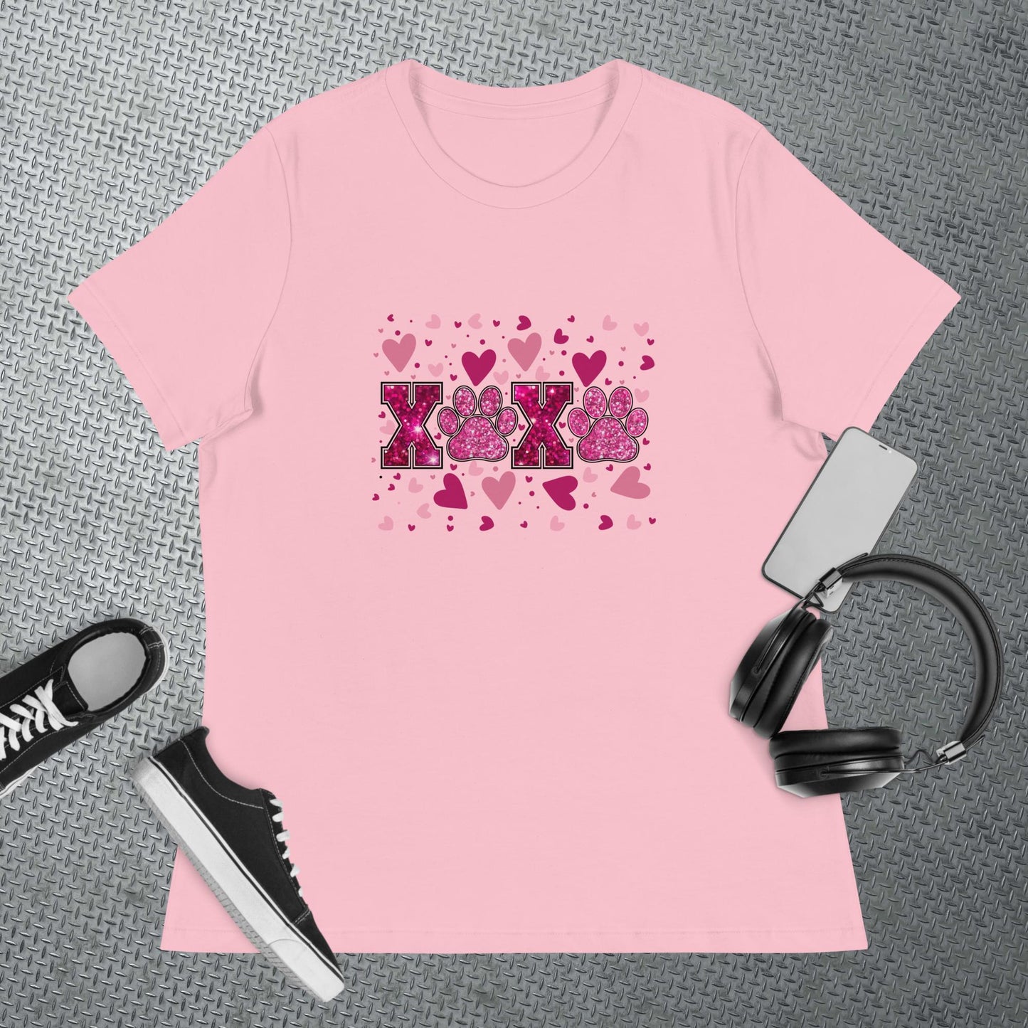 XOXO - Hugs and Kisses and Paws in Glitter Design - Women's Relaxed T-Shirt