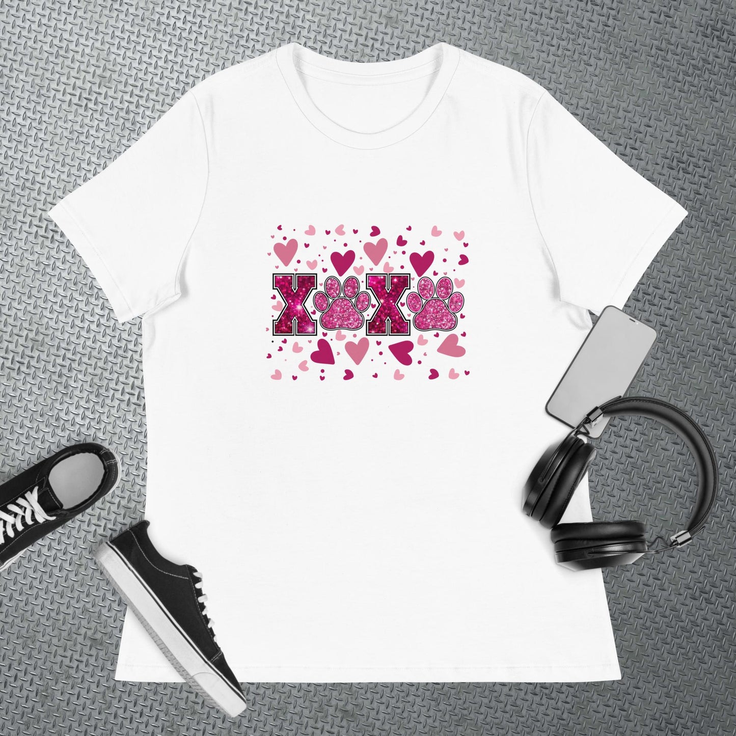 XOXO - Hugs and Kisses and Paws in Glitter Design - Women's Relaxed T-Shirt